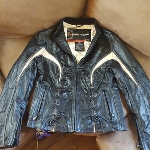 First gear genuine leather motorcycle riding jacke